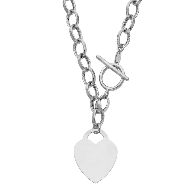 14K Gold Hollow Links With Heart Necklace - 18'