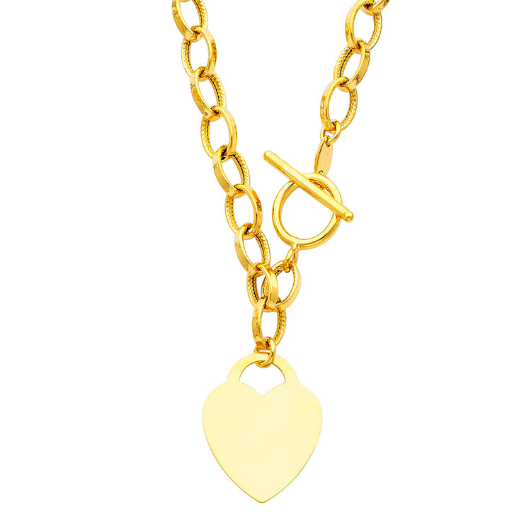 14K Gold Hollow Links With Heart Necklace - 18'