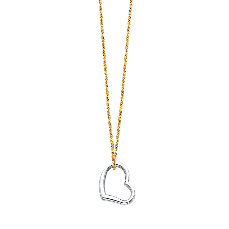 14K Gold Fancy Angled Hanging Heart Pendant Trendy Chain Necklace - 17'