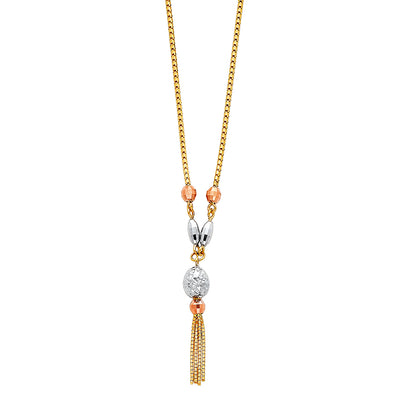 14K Gold Fancy Balls & Beads Tassel Drop Chain Necklace - 17'