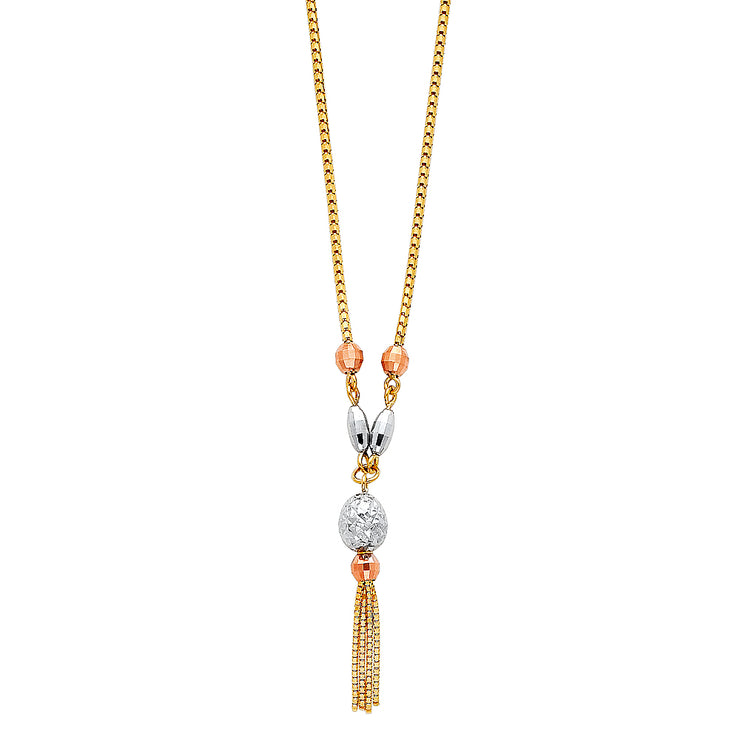 14K Gold Fancy Balls & Beads Tassel Drop Chain Necklace - 17'