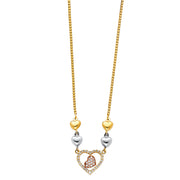 14K Gold Hearts Charms With CZ Chain Necklace - 17'