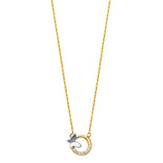 14K Gold Ring & Butterfly Charm Pendant CZ Chain Necklace - 17+1'