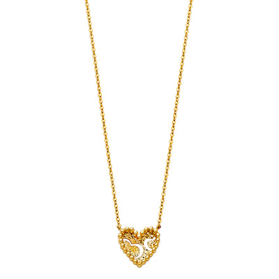 14K Gold Heart Necklace - 17+1'