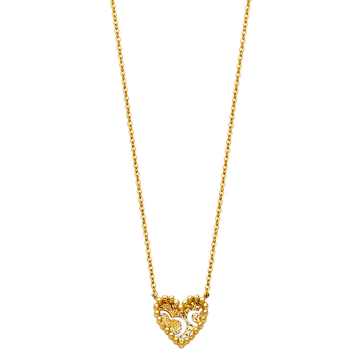 14K Gold Heart Necklace - 17+1'