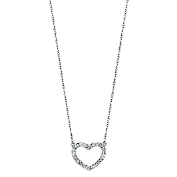 14K Gold Open Heart Pave CZ Necklace - 17+1'