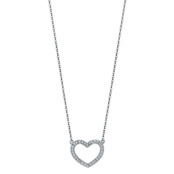 14K Gold Open Heart Pave CZ Necklace - 17+1'