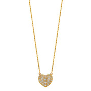 14K Gold Heart CZ Pendant Chain Necklace - 17+1'