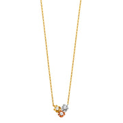 14K Gold Flower CZ Pendant Charms Chain Necklace - 17+1'