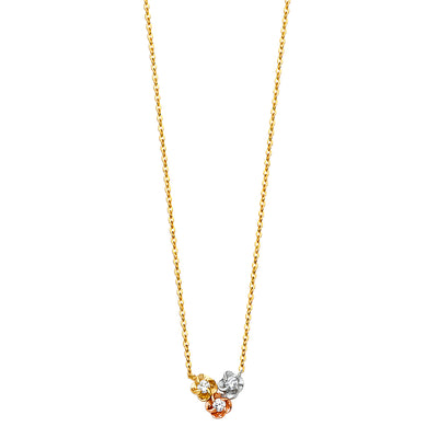 14K Gold Flower CZ Pendant Charms Chain Necklace - 17+1'