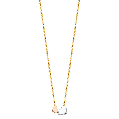 14K Gold Hearts Pendant Chain Necklace - 17+1'