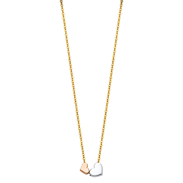 14K Gold Hearts Pendant Chain Necklace - 17+1'