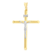 14K Gold Crucifix Cross Religious Charm Pendant with 1.2mm Box Chain Necklace