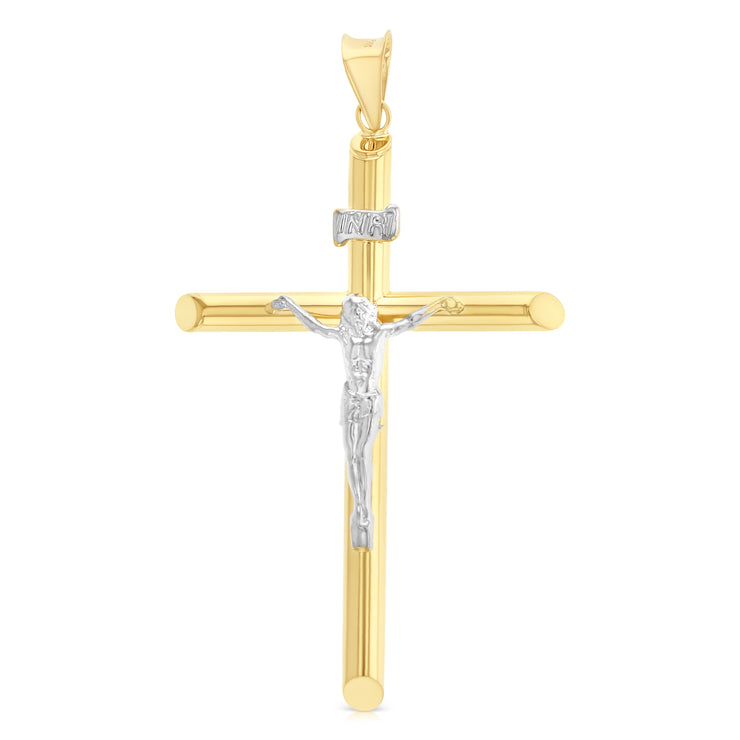 14K Gold Crucifix Cross Pendant with 2.3mm Figaro 3+1 Chain