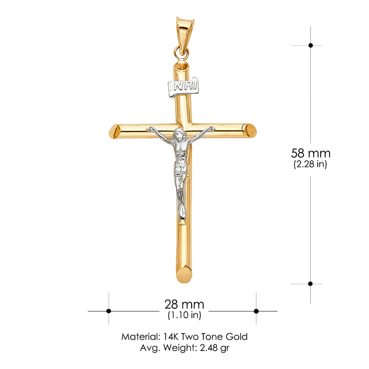 14K Gold Crucifix Cross Religious Charm Pendant with 1.2mm Box Chain Necklace