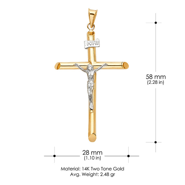 14K Gold Crucifix Cross Pendant with 1.7mm Flat Open Wheat Chain
