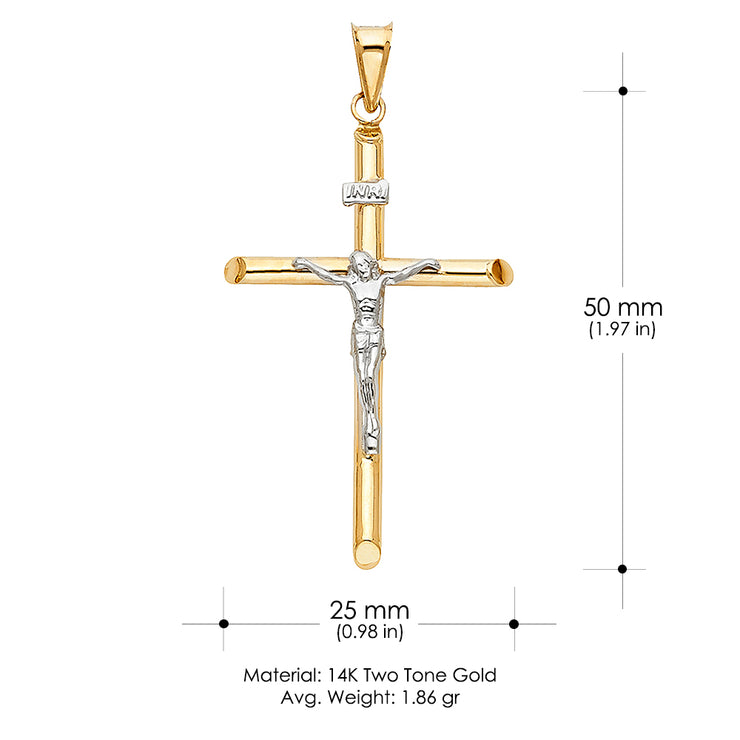 14K Gold Crucifix Cross Charm Pendant with 1.4mm Round Wheat Chain Necklace