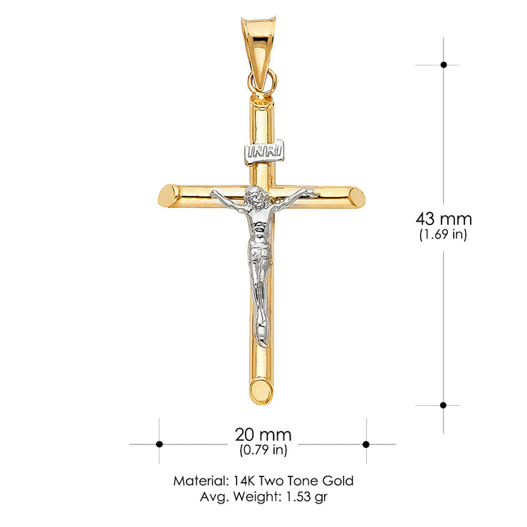 14K Gold Crucifix Cross Charm Pendant with 1.1mm Wheat Chain Necklace