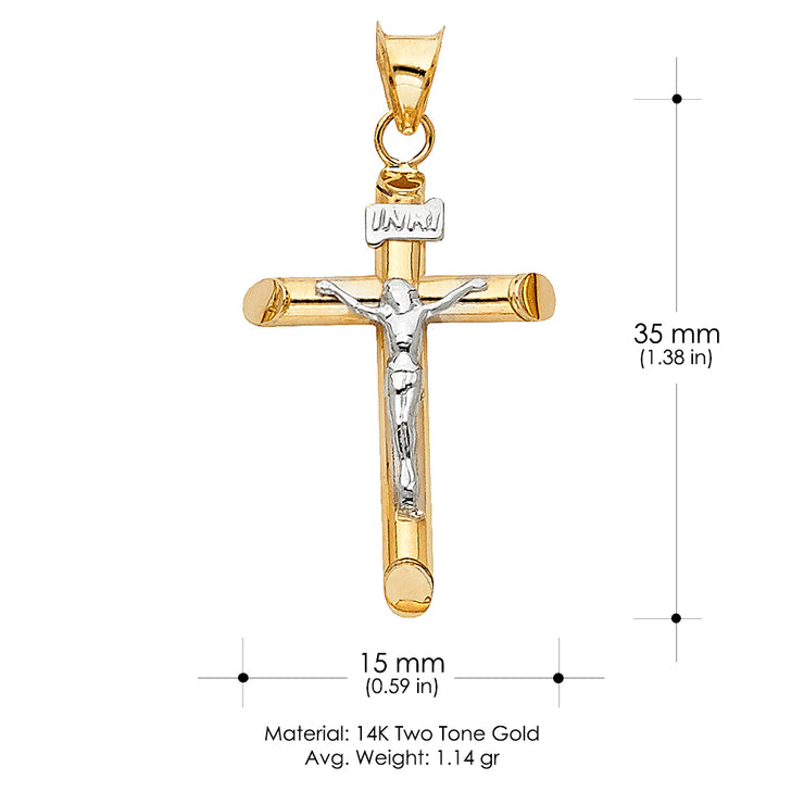 14K Gold Crucifix Cross Charm Pendant with 0.9mm Wheat Chain Necklace