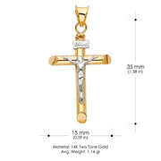 14K Gold Crucifix Cross Religious Charm Pendant with 0.8mm Box Chain Necklace