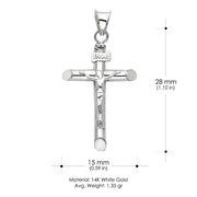 14K Gold Crucifix Cross Pendant with 1.5mm Flat Open Wheat Chain