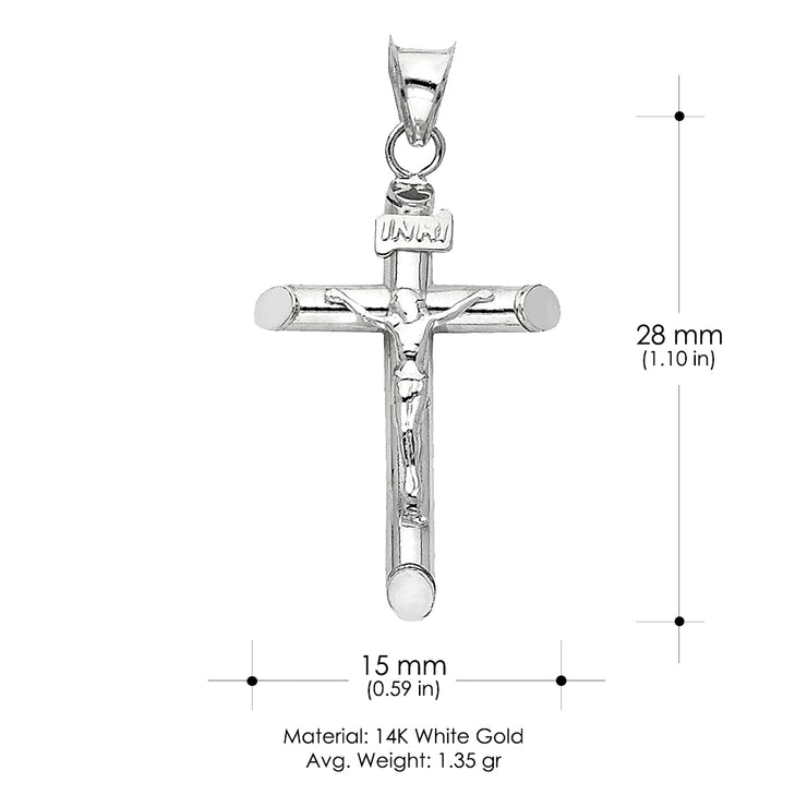 14K Gold Crucifix Cross Charm Pendant with 1.1mm Wheat Chain Necklace