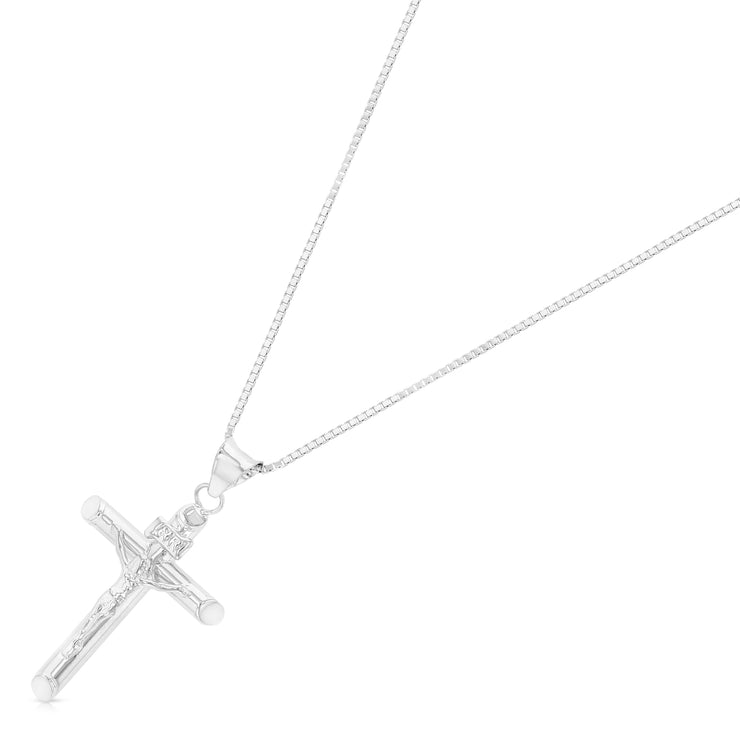 14K Gold Crucifix Cross Religious Charm Pendant with 1mm Box Chain Necklace