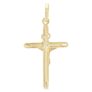 14K Gold Crucifix Cross Pendant with 1.5mm Flat Open Wheat Chain