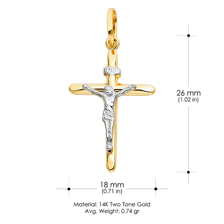 14K Gold Crucifix Cross Charm Pendant with 1.1mm Wheat Chain Necklace