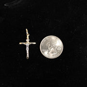 14K Gold Crucifix Cross Pendant with 1.5mm Flat Open Wheat Chain