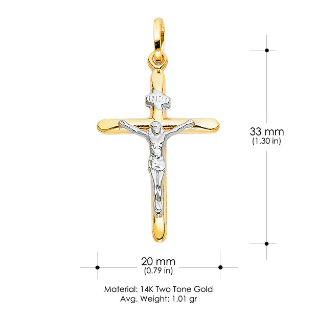 14K Gold Crucifix Cross Charm Pendant with 1.1mm Wheat Chain Necklace