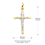 14K Gold Crucifix Cross Pendant with 2.3mm Figaro 3+1 Chain