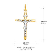 14K Gold Crucifix Cross Pendant with 2.3mm Figaro 3+1 Chain