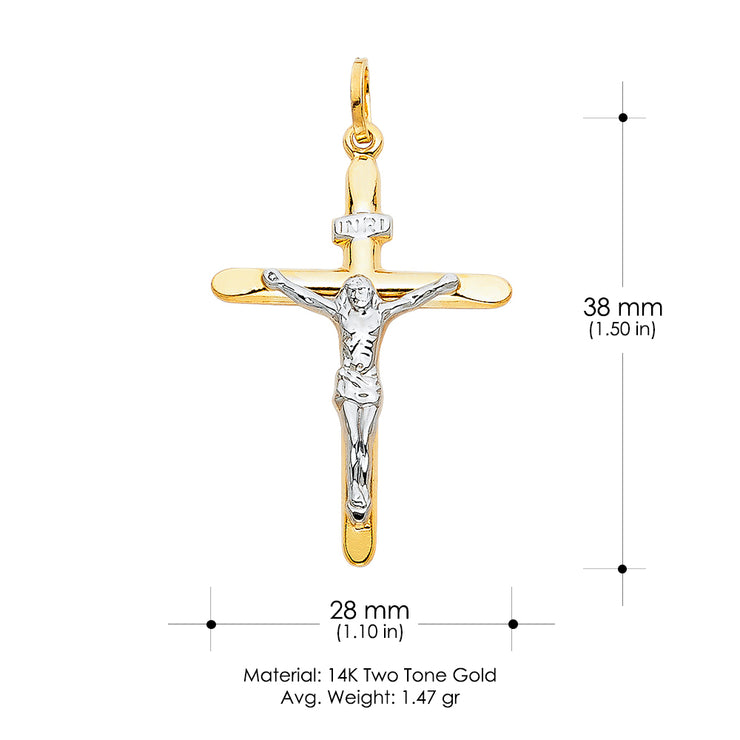 14K Gold Crucifix Cross Charm Pendant with 1.4mm Round Wheat Chain Necklace