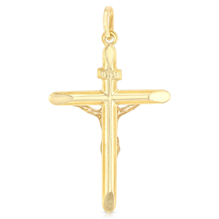 14K Gold Crucifix Cross Religious Charm Pendant with 1.2mm Box Chain Necklace