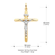 14K Gold Crucifix Cross Charm Pendant with 1.4mm Round Wheat Chain Necklace