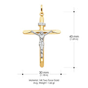 14K Gold Crucifix Cross Charm Pendant with 1.4mm Round Wheat Chain Necklace