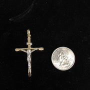 14K Gold Crucifix Cross Pendant with 1.7mm Flat Open Wheat Chain