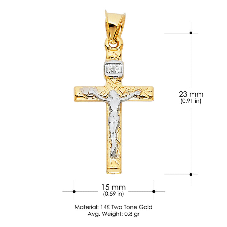 14K Gold Crucifix Cross Charm Pendant with 1.1mm Wheat Chain Necklace