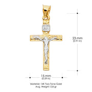 14K Gold Crucifix Cross Religious Charm Pendant with 1.2mm Box Chain Necklace