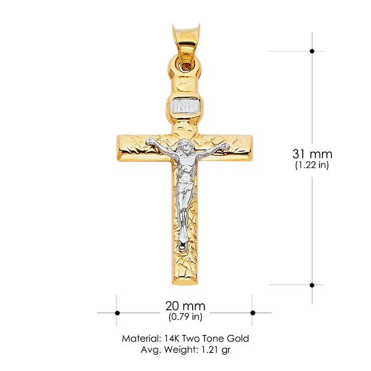 14K Gold Crucifix Cross Charm Pendant with 1.1mm Wheat Chain Necklace