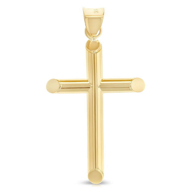 14K Gold Classic Cross Religious Charm Pendant with 0.8mm Box Chain Necklace