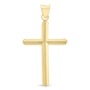 14K Gold Cross Pendant with 1.5mm Flat Open Wheat Chain