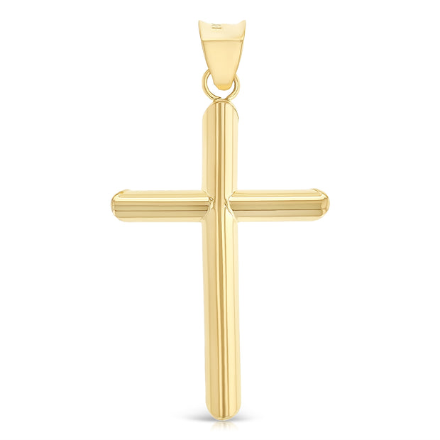 14K Gold Cross Pendant with 1.5mm Flat Open Wheat Chain