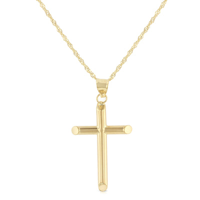 14K Gold Cross Pendant with 1.2mm Singapore Chain