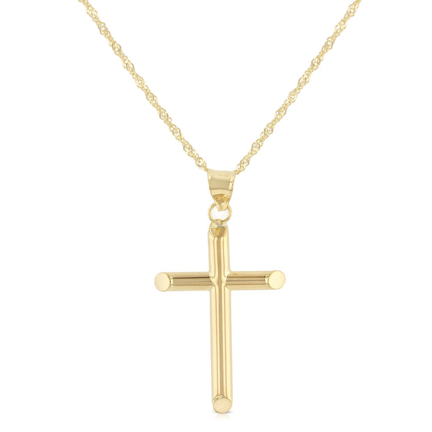 14K Gold Cross Pendant with 1.2mm Singapore Chain