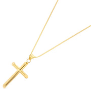 14K Gold Classic Cross Religious Charm Pendant with 0.8mm Box Chain Necklace