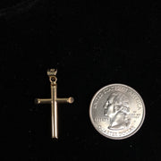 14K Gold Cross Pendant with 1.5mm Flat Open Wheat Chain