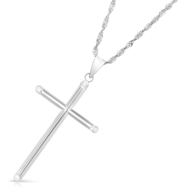 14K Gold Cross Pendant with 2mm Rope Chain