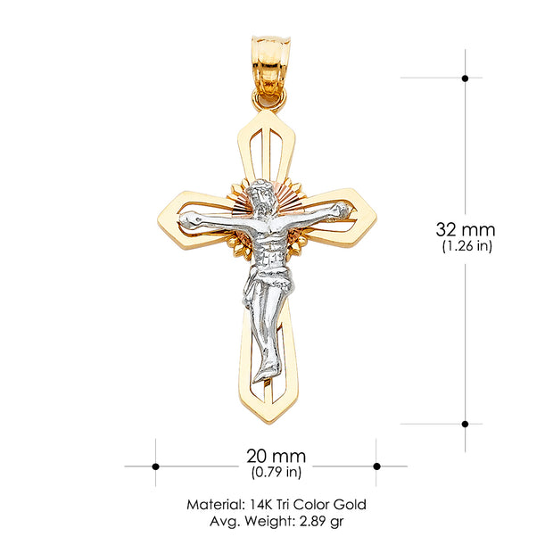 14K Gold Crucifix Cross Pendant with 1.2mm Singapore Chain